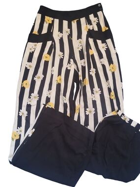 Striped Daisy Wide-Leg Pants - Anthropologie Elevenses Size 0